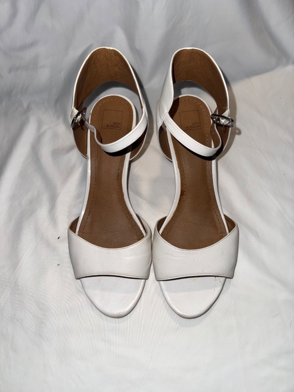 14th & Union Women's White Open Toe Ankle Strap Heels Size 7 - Picture 2 of 7